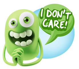 3d Rendering. Love Emoticon Face saying I Don't Care with Colorf