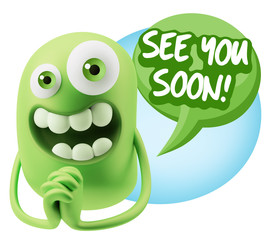 3d Rendering. Love Emoticon Face saying See You Soon with Colorf