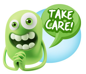 3d Rendering. Love Emoticon Face saying Take Care with Colorful