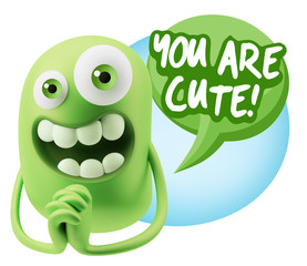 3d Rendering. Love Emoticon Face saying You Are Cute with Colorf