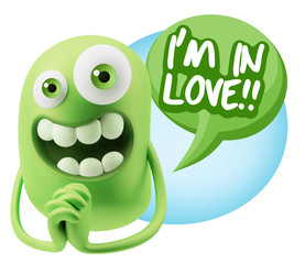 3d Rendering. Love Emoticon Face saying I'm in Love with Colorfu