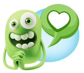 3d Rendering. Love Emoticon Face saying Love with a Heart Shape