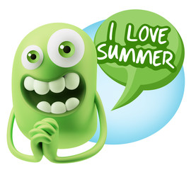 3d Rendering. Love Emoticon Face saying I Love Summer with Color