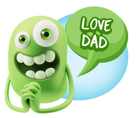 3d Rendering. Love Emoticon Face saying Love Dad with Colorful S