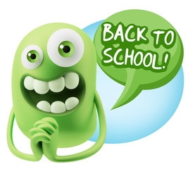 3d Rendering. Love Emoticon Face saying Back To School with Colo