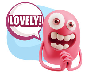 3d Rendering. Love Emoticon Face saying Lovely with Colorful Spe