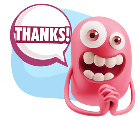 3d Rendering. Love Emoticon Face saying Thanks with Colorful Spe
