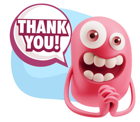 3d Rendering. Love Emoticon Face saying Thank You with Colorful