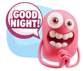 3d Rendering. Love Emoticon Face saying Good Night with Colorful