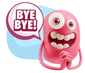 3d Rendering. Love Emoticon Face saying Bye Bye with Colorful Sp