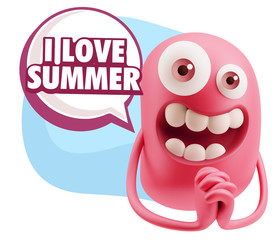 3d Rendering. Love Emoticon Face saying I Love Summer with Color