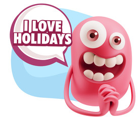 3d Rendering. Love Emoticon Face saying I Love Holidays with Col