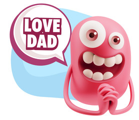 3d Rendering. Love Emoticon Face saying Love Dad with Colorful S