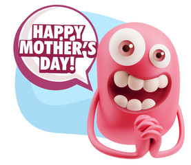 3d Rendering. Love Emoticon Face saying Happy Mother's Day with