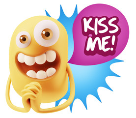 3d Rendering. Love Emoticon Face saying Kiss Me with Colorful Sp
