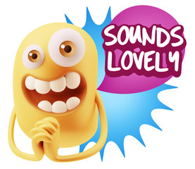 3d Rendering. Love Emoticon Face saying Sounds Lovely with Color