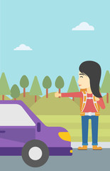 Fototapeta premium Young woman hitchhiking vector illustration.