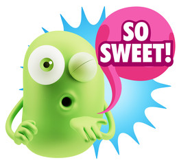 3d Rendering. Love Emoticon Face Blowing a Kiss saying So Sweet