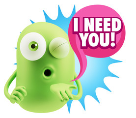 3d Rendering. Love Emoticon Face Blowing a Kiss saying I Need Yo