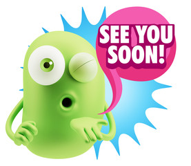 3d Rendering. Love Emoticon Face Blowing a Kiss saying See You S