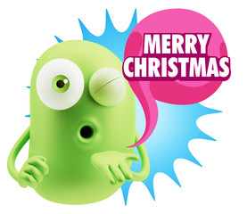 3d Rendering. Love Emoticon Face Blowing a Kiss saying Merry Chr