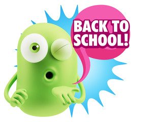 3d Rendering. Love Emoticon Face Blowing a Kiss saying Back To S