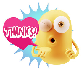 Obraz premium 3d Rendering. Love Emoticon Face Blowing a Kiss saying Thanks wi
