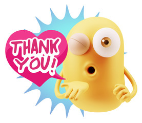 3d Rendering. Love Emoticon Face Blowing a Kiss saying Thank You