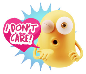 3d Rendering. Love Emoticon Face Blowing a Kiss saying I Don't C