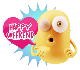 3d Rendering. Love Emoticon Face Blowing a Kiss saying Happy Wee