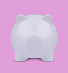 3d illustration of a white blind piggy bank on pink