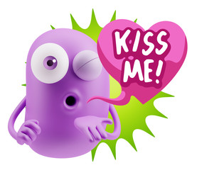 3d Rendering. Love Emoticon Face Blowing a Kiss saying Kiss Me w