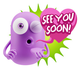 3d Rendering. Love Emoticon Face Blowing a Kiss saying See You S