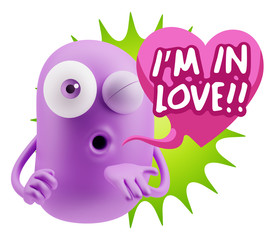 3d Rendering. Love Emoticon Face Blowing a Kiss saying I'm in Lo