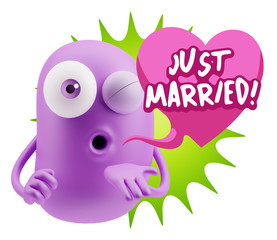 3d Rendering. Love Emoticon Face Blowing a Kiss saying Just Marr