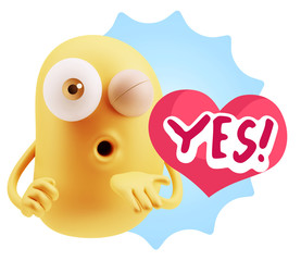 3d Rendering. Love Emoticon Face Blowing a Kiss saying Yes with