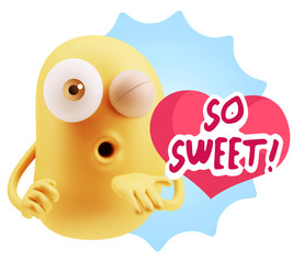 3d Rendering. Love Emoticon Face Blowing a Kiss saying So Sweet