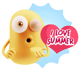 3d Rendering. Love Emoticon Face Blowing a Kiss saying I Love Su