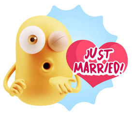 3d Rendering. Love Emoticon Face Blowing a Kiss saying Just Marr