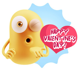 3d Rendering. Love Emoticon Face Blowing a Kiss saying Happy Val