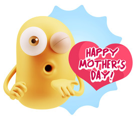 3d Rendering. Love Emoticon Face Blowing a Kiss saying Happy Mot