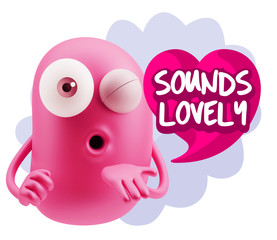 3d Rendering. Love Emoticon Face Blowing a Kiss saying Sounds Lo