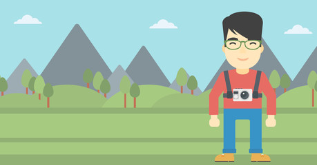 Man with camera on chest vector illustration.