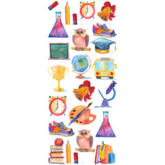 Watercolor icons School and education
