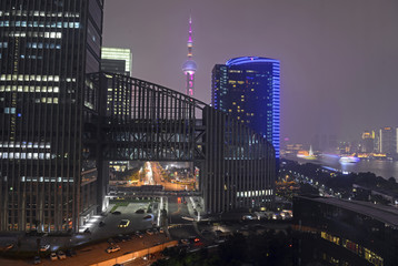 Obraz premium Oriential Pearl Tower in Pudong District is a television tower, Shanghai, China, night time view