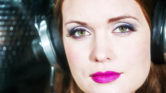 disco woman listening to music on headphones