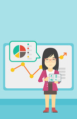 Business woman presenting report on a laptop.