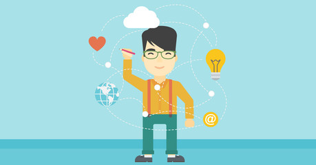 Man writing cloud computing on virtual screen.