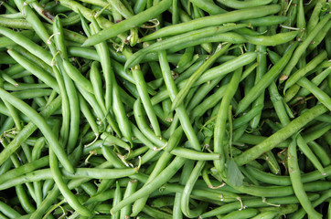 Crisp green beans pattern view from above
