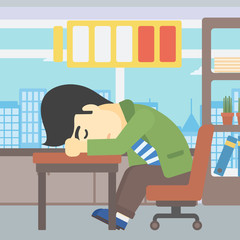 Man sleeping at workplace vector illustration.